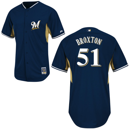 Jonathan Broxton #51 MLB Jersey-Milwaukee Brewers Men's Authentic 2014 Navy Cool Base BP Baseball Jersey